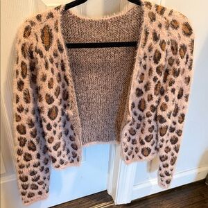 SHEIN Pink Leopard Print Cardigan Sz S